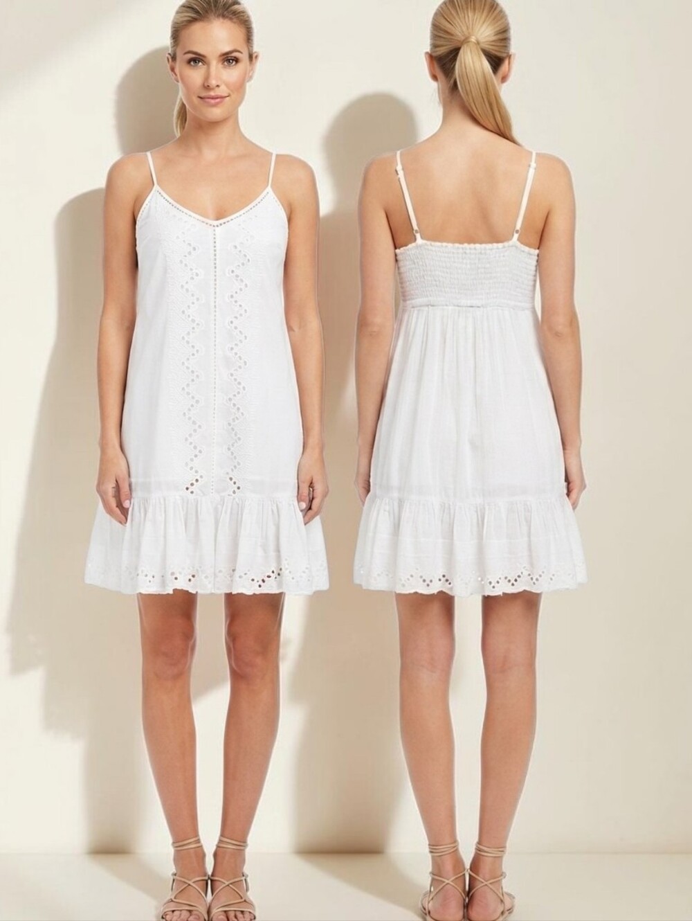 House of Harlow 1960 White Lace Eyelet Shift Dress - Size S